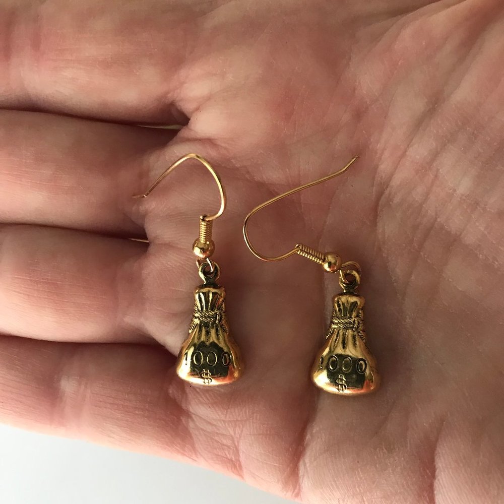 Money Bags Dangle Hook Earrings Bank Casino New